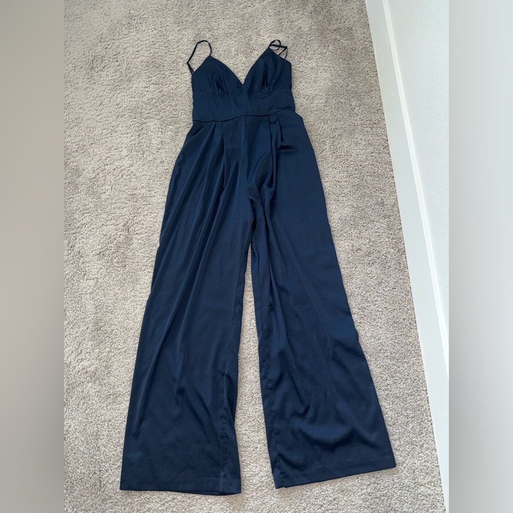 Abercrombie & Fitch Satin Navy Blue Jumpsuit